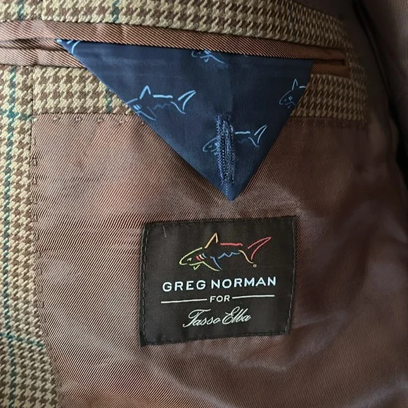Greg Norman FOR Tasso Elba Men's Brown Plaid Blazer 42R. In fantastic condition! - Picture 7 of 10
